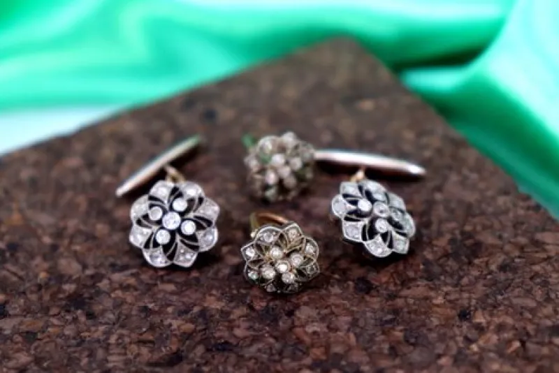 Pamono Gold and Silver Cufflinks with Diamond Chips, Set of 2> Cufflinks