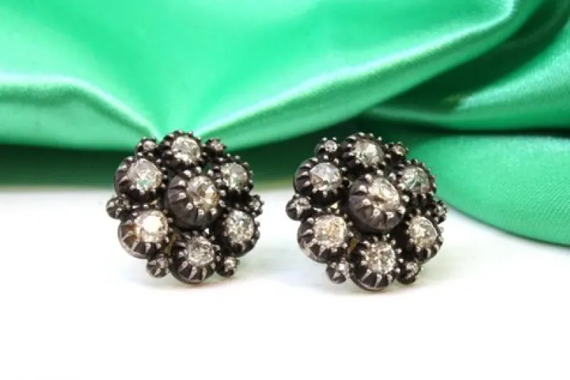 Pamono Gold and Silver Earrings with Rose Cut Diamonds and Chips, Set of 2> Earrings