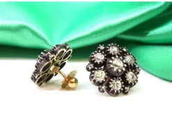 Pamono Gold and Silver Earrings with Rose Cut Diamonds and Chips, Set of 2><noscript><img width=
