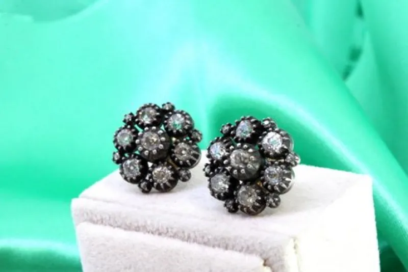 Pamono Gold and Silver Earrings with Rose Cut Diamonds and Chips, Set of 2> Earrings