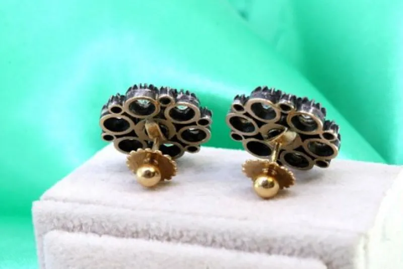 Pamono Gold and Silver Earrings with Rose Cut Diamonds and Chips, Set of 2> Earrings
