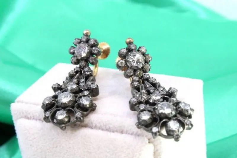 Pamono Gold and Silver Earrings with Rhinestones, Set of 2