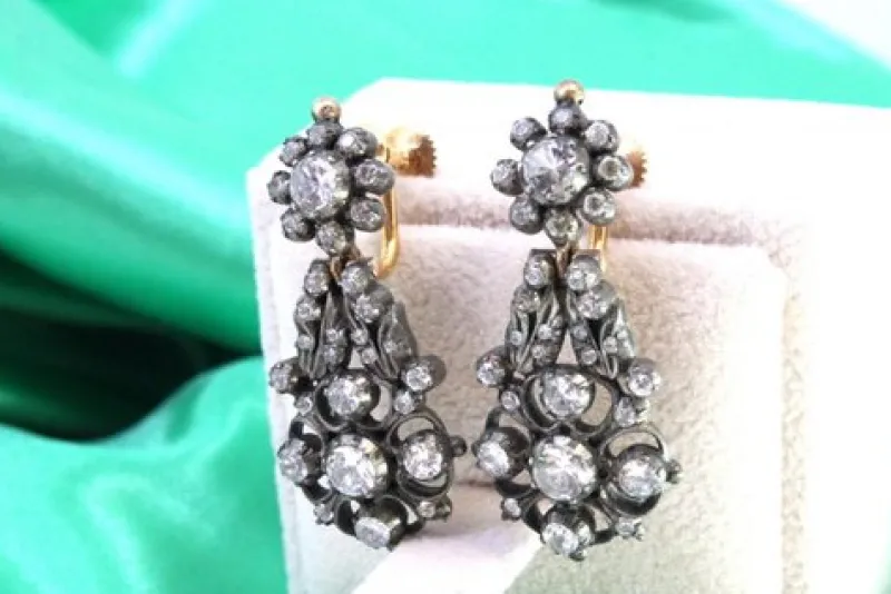 Pamono Gold and Silver Earrings with Rhinestones, Set of 2