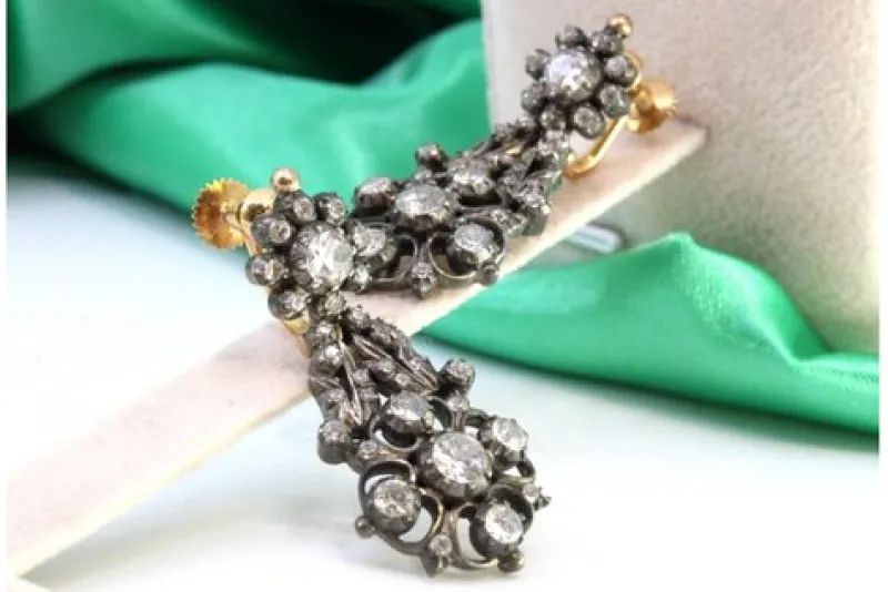 Pamono Gold and Silver Earrings with Rhinestones, Set of 2