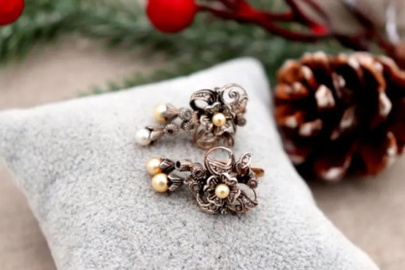 Pamono Gold and Silver Earrings with Diamond Chips, Set of 2> Earrings