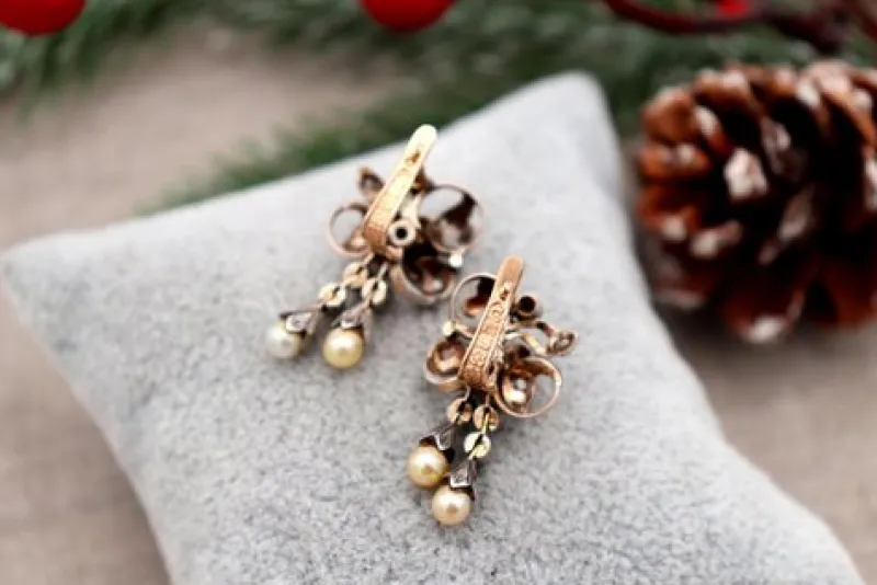 Pamono Gold and Silver Earrings with Diamond Chips, Set of 2> Earrings