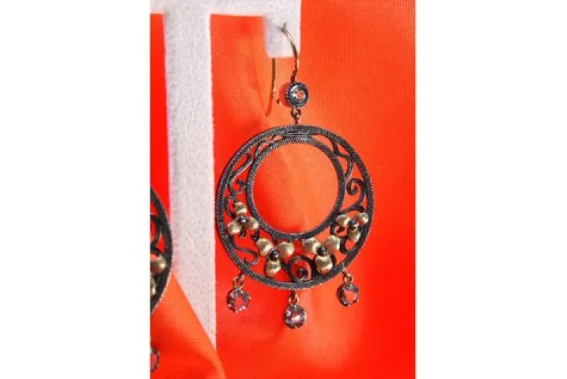 Online Pamono Gold and Silver Earrings with Three Pendants,Set of 2