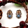 Pamono Gold and Silver Earrings with Cut Diamonds and Synthetic Blue Stones, Set of 2> Earrings