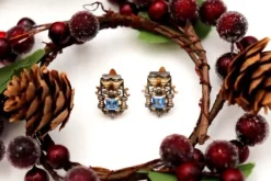 Pamono Gold and Silver Earrings with Cut Diamonds and Synthetic Blue Stones, Set of 2><noscript><img width=