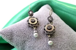 Online Pamono Gold and Silver Earrings with Zirconia, Set of 2