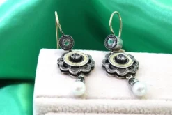 Online Pamono Gold and Silver Earrings with Zirconia, Set of 2