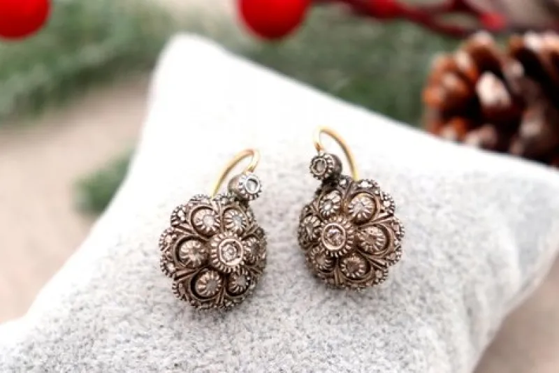 Pamono Gold and Silver Earrings with Diamonds, Set of 2