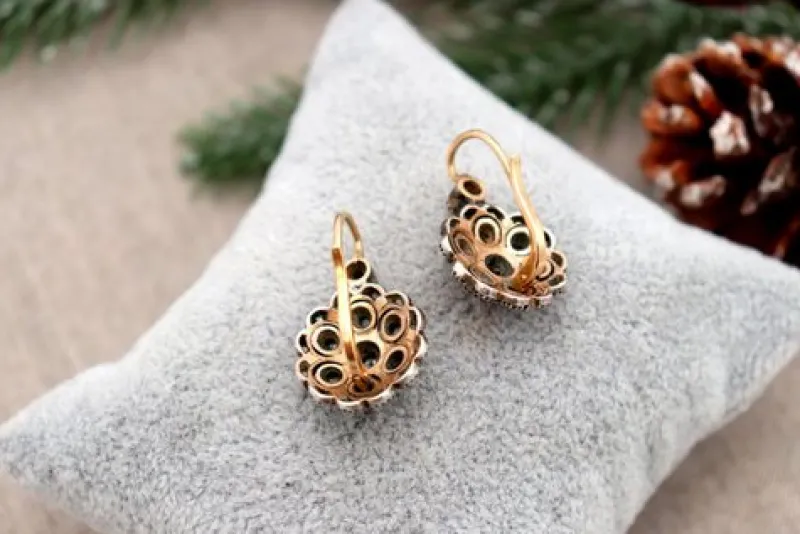 Pamono Gold and Silver Earrings with Diamonds, Set of 2