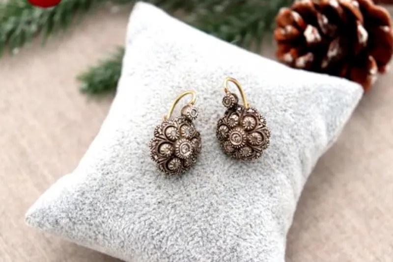 Pamono Gold and Silver Earrings with Diamonds, Set of 2
