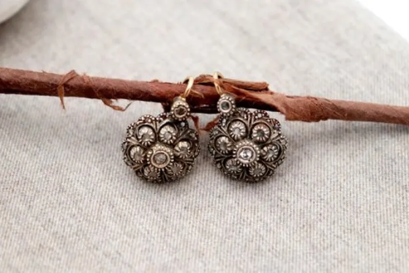 Pamono Gold and Silver Earrings with Diamonds, Set of 2