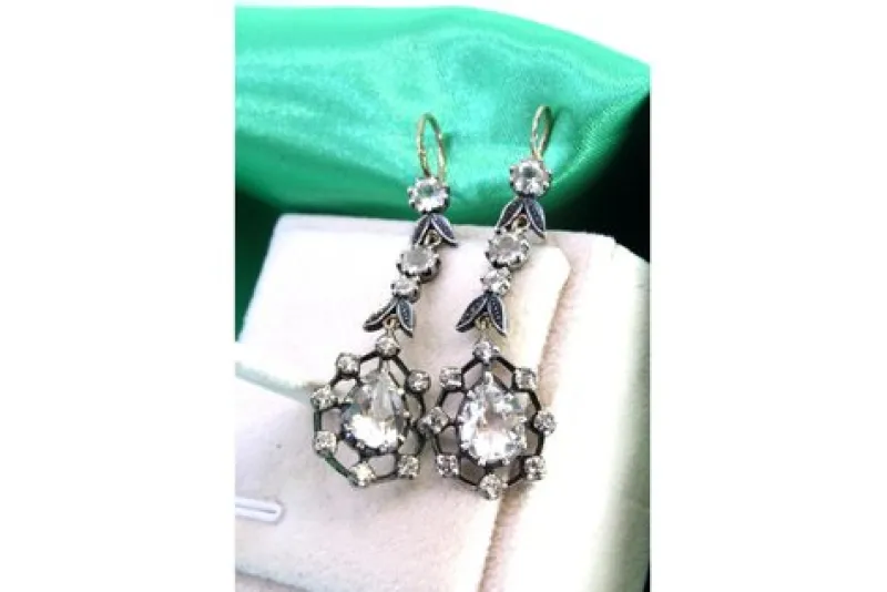 Hot Pamono Gold and Silver Earrings with Zirconias and Floral Applications, Set of 2
