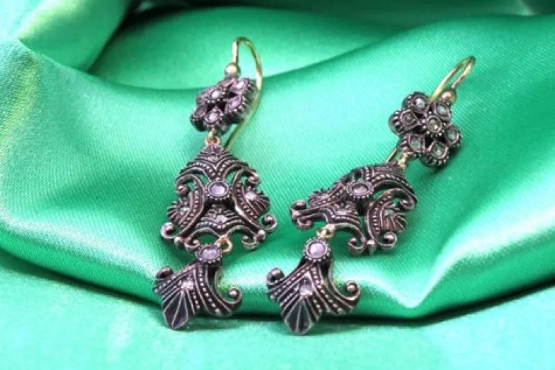 Pamono Gold and Silver Earrings with Diamond Chips, Set of 2> Earrings