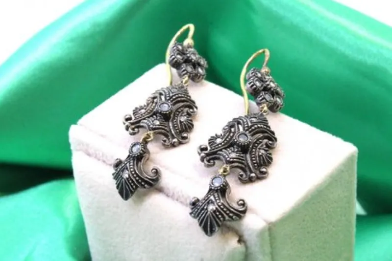 Pamono Gold and Silver Earrings with Diamond Chips, Set of 2> Earrings