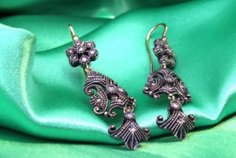 Pamono Gold and Silver Earrings with Diamond Chips, Set of 2> Earrings
