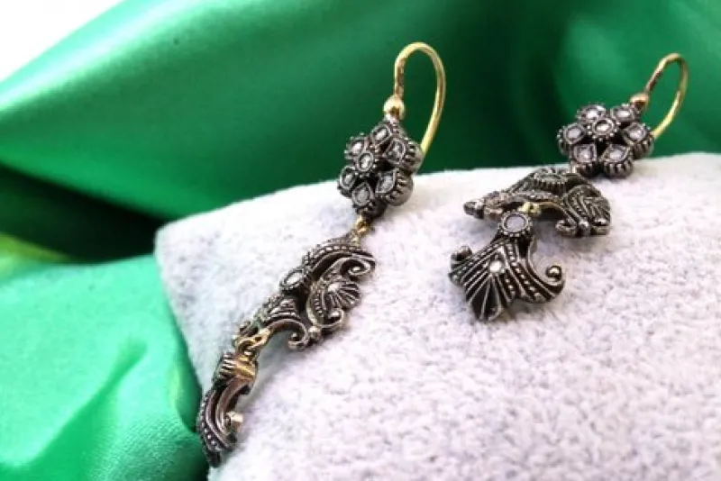 Pamono Gold and Silver Earrings with Diamond Chips, Set of 2> Earrings