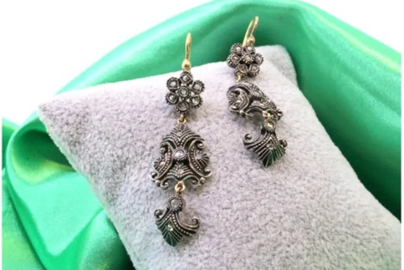 Pamono Gold and Silver Earrings with Diamond Chips, Set of 2> Earrings