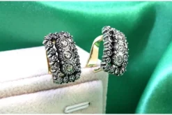 Outlet Pamono Gold and Silver Earrings with Chips and Crowned Diamonds, Set of 2