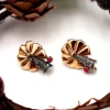 Pamono Gold and Silver Earrings with Relief and Diamond Chips with Garnet Stones, Set of 2> Earrings