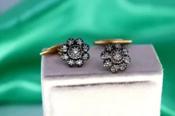 Pamono Gold and Silver Flower Shaped Cufflinks with Diamond Chips, Set of 2> Cufflinks