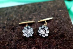 Pamono Gold and Silver Flower Shaped Cufflinks with Diamond Chips, Set of 2><noscript><img width=