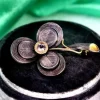 Pamono Gold and Silver Flower-Shaped Brooch with Reliefs and Zirconia> Brooches