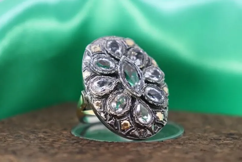 Pamono Gold and Silver Ring with Teardrop and Pear Cut Zirconias> Rings