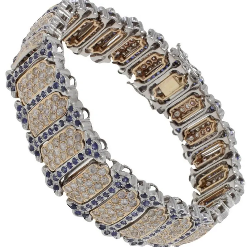 Hot Pamono Gold Bracelet with Blue Sapphires and Diamonds