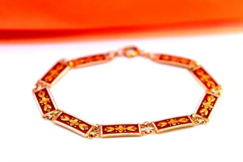 Pamono Gold Bracelet with Enamels and Raised Floral Motifs