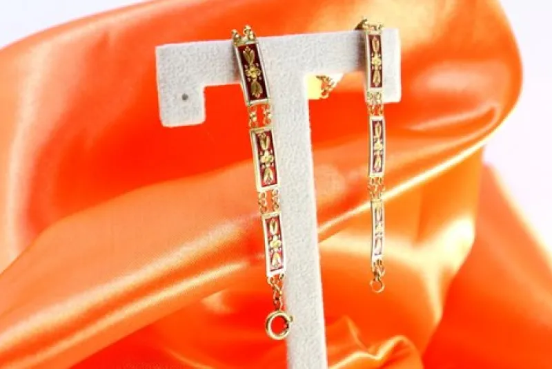 Pamono Gold Bracelet with Enamels and Raised Floral Motifs