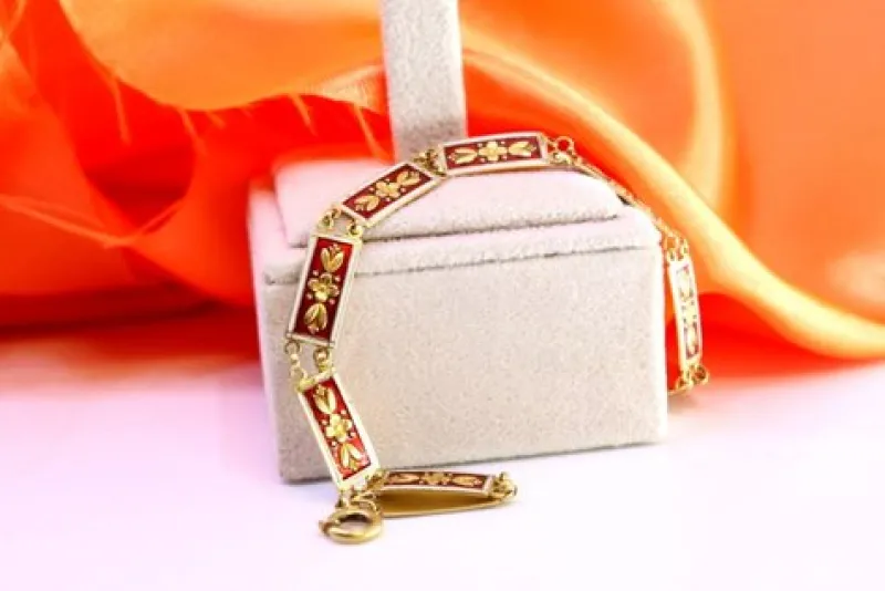 Pamono Gold Bracelet with Enamels and Raised Floral Motifs