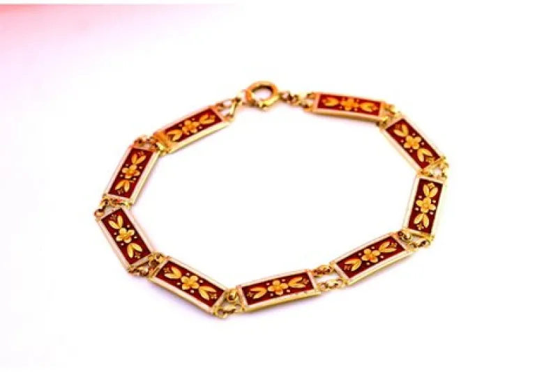 Pamono Gold Bracelet with Enamels and Raised Floral Motifs