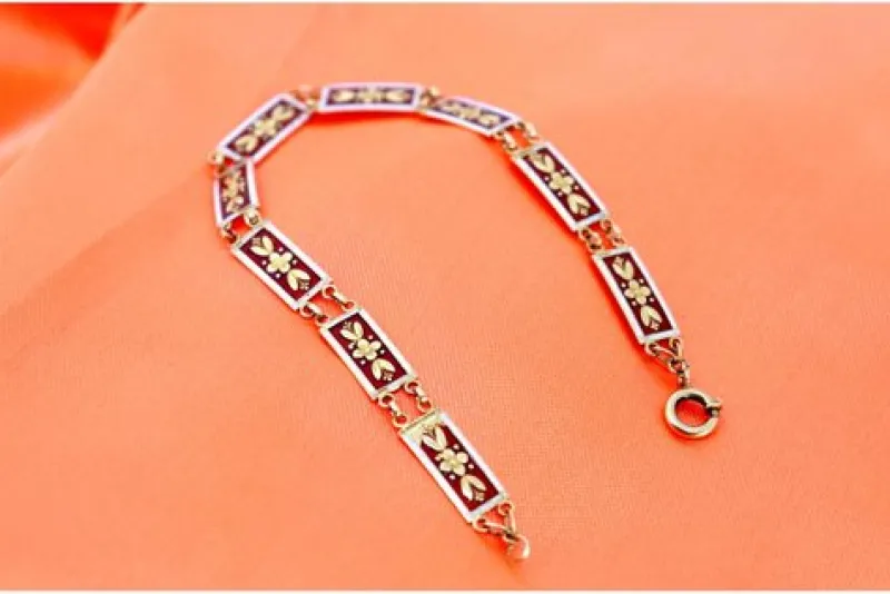 Pamono Gold Bracelet with Enamels and Raised Floral Motifs