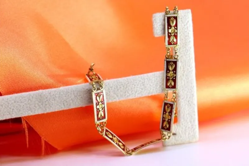 Pamono Gold Bracelet with Enamels and Raised Floral Motifs