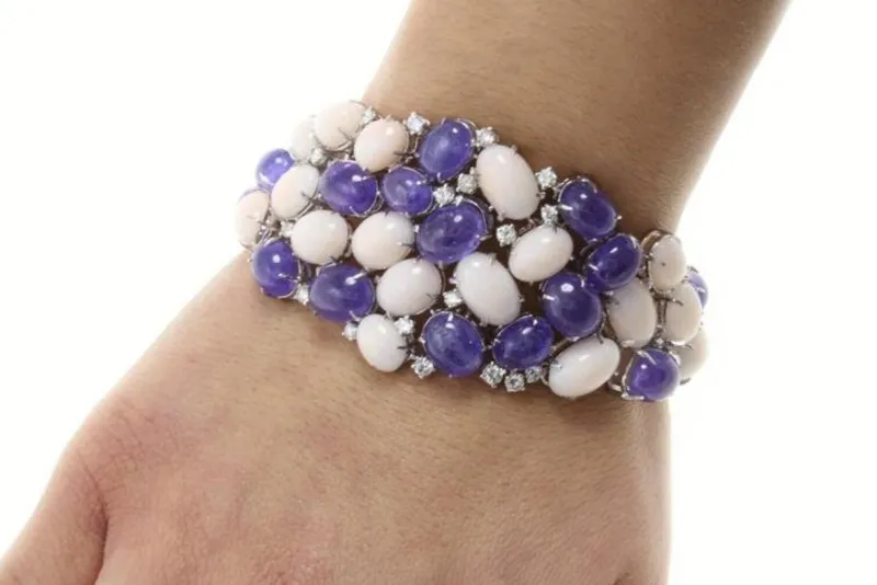 Pamono Gold Bracelet with Tanzanite and Diamond, 1970s> Bracelets