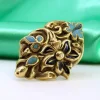 Clearance Pamono Gold Brooch with Enamel and Floral Reliefs