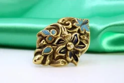 Clearance Pamono Gold Brooch with Enamel and Floral Reliefs