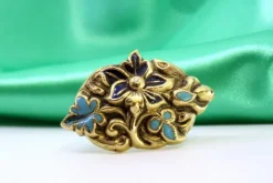 Clearance Pamono Gold Brooch with Enamel and Floral Reliefs