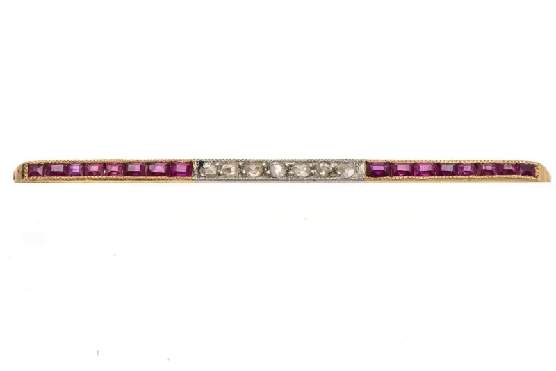 Pamono Gold Brooch with Rubies and Diamonds, 1920s