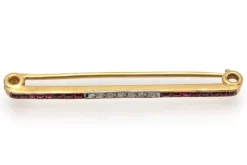 Pamono Gold Brooch with Rubies and Diamonds, 1920s