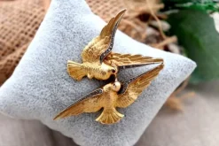 Outlet Pamono Gold Brooch with Two Doves