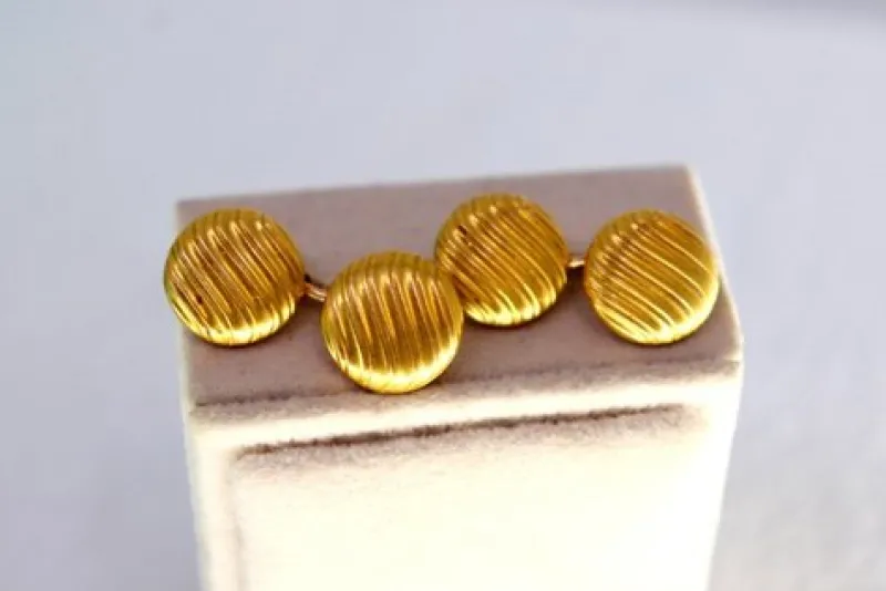 Pamono Gold Cufflinks in Button Shape with Raised Bands, Set of 2> Cufflinks