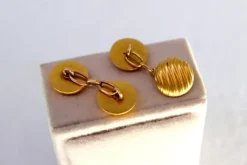 Pamono Gold Cufflinks in Button Shape with Raised Bands, Set of 2><noscript><img width=