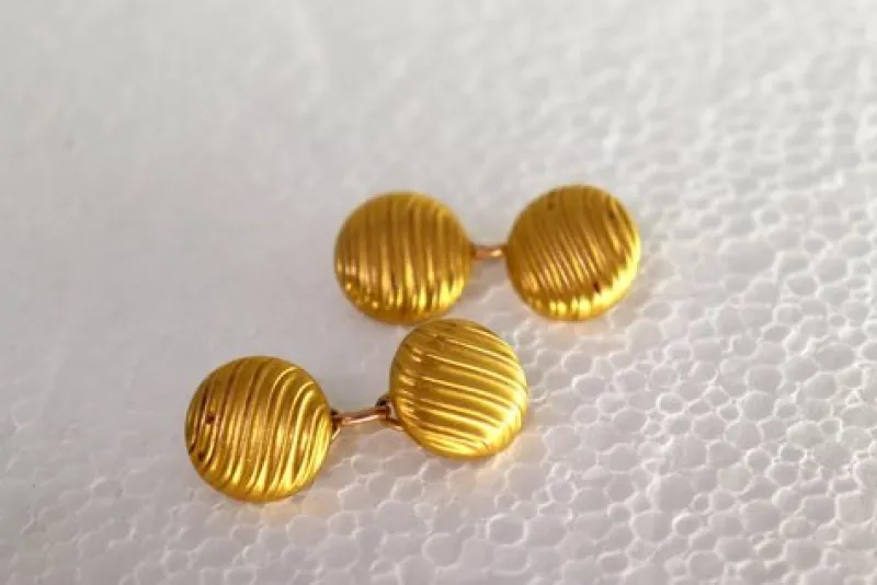 Pamono Gold Cufflinks in Button Shape with Raised Bands, Set of 2> Cufflinks