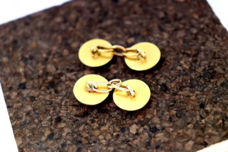 Pamono Gold Cufflinks in Button Shape with Raised Bands, Set of 2> Cufflinks