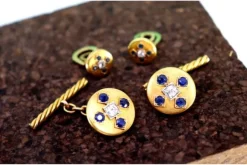 Discount Pamono Gold Cufflinks in Button Shape with Four Synthetic Sapphires, Set of 2